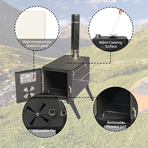 Portable Camping Wood Stove with Pipe for Tent, Ice Fishing, Hiking V194