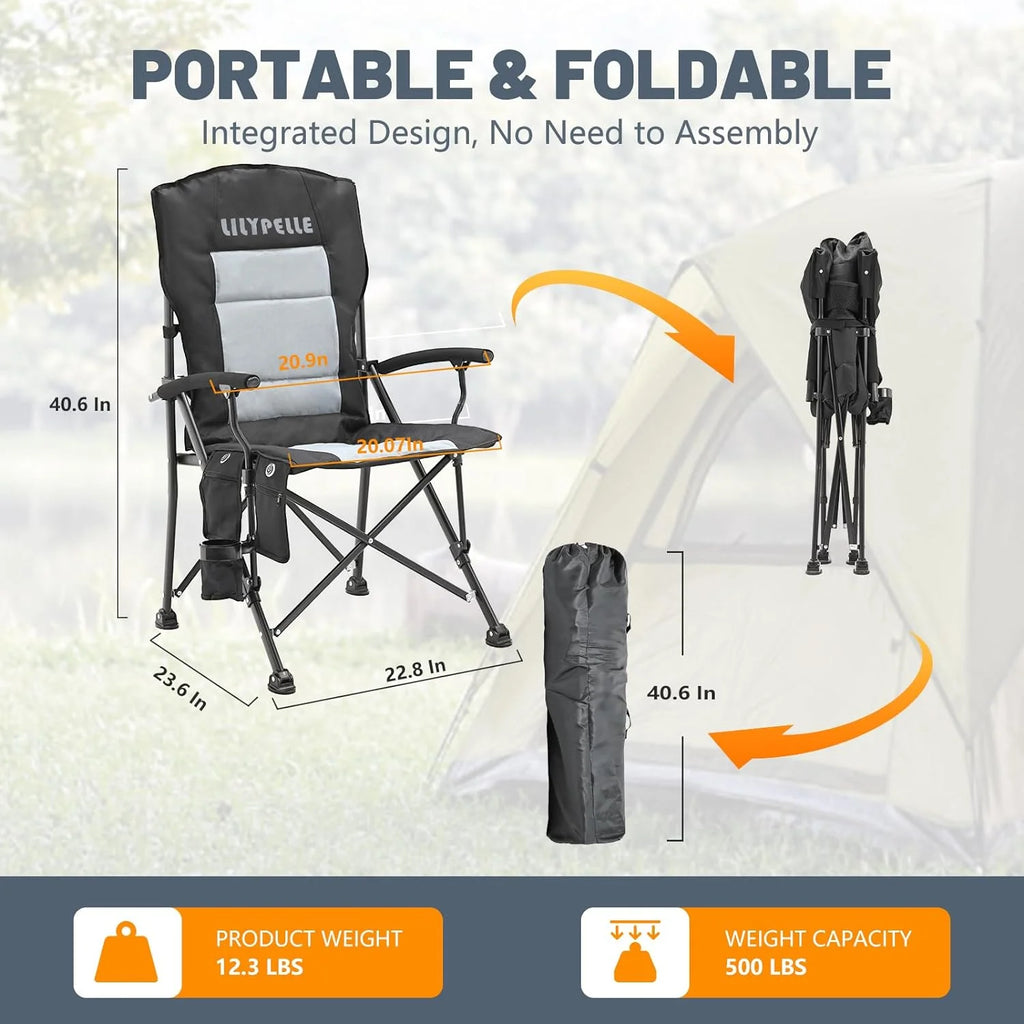 Heated Camping Chair, Padded Heavy Duty Folding Chair, Supports 400 lbs, Portable Outdoor Chair A83073