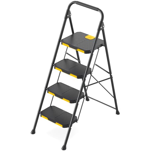 5 Step Ladder with Tool Platform, Folding Step Stool with Handrails, 800 LBS Portable Safety Ladder for Adults I66111