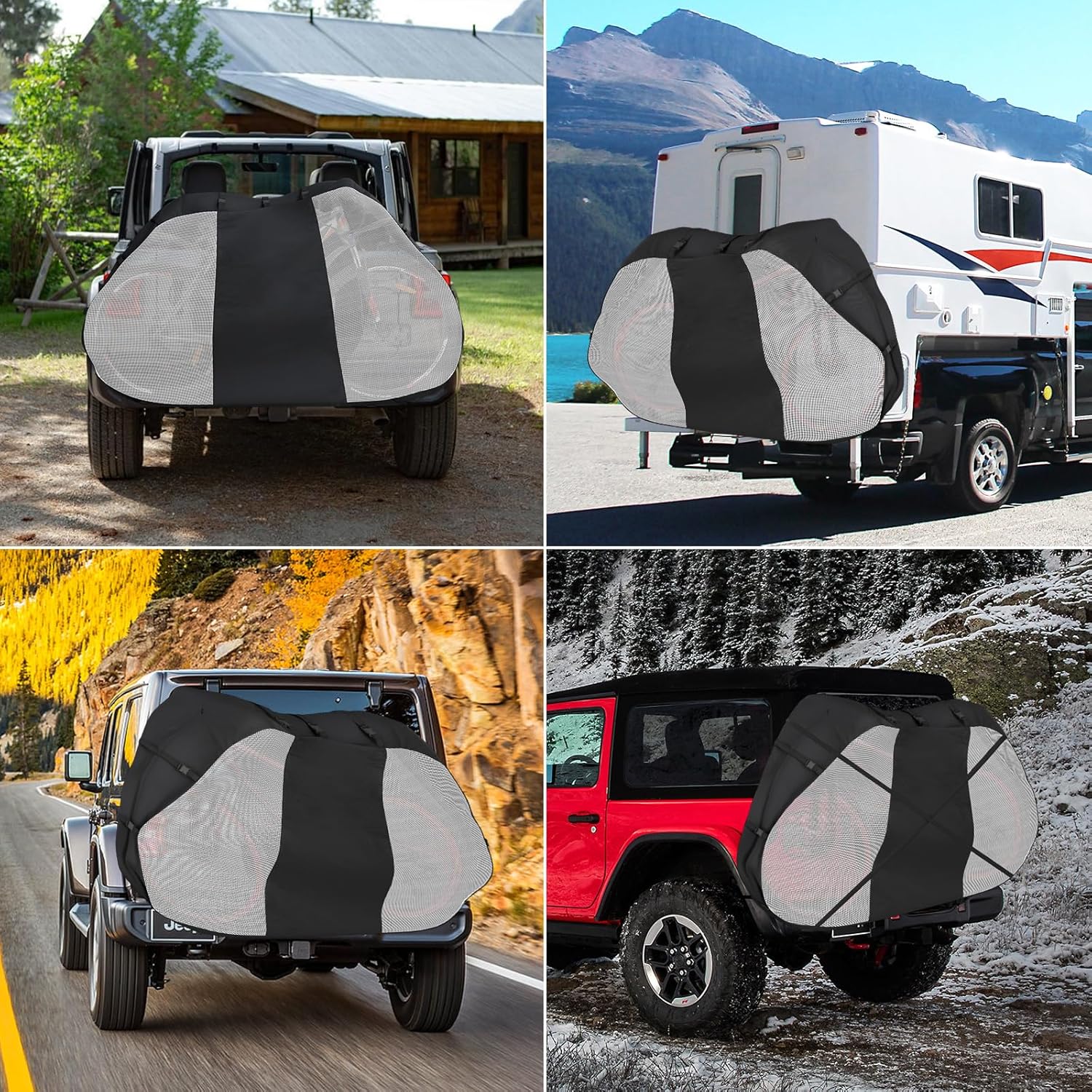 Bike Cover for 1-2 Bikes on Rear Rack, 600D Heavy Duty, with Elastic Straps and Tail Lights N48818