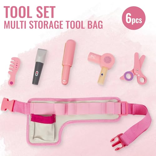 Wooden Hair Salon Pretend Play Set with Blow Dryer and Styling Accessories Z591