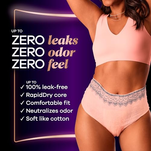 Incontinence and Postpartum Underwear for Women, Maximum Protection, L, Rosy, 44 Count O7468
