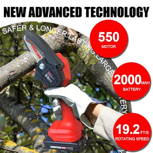 Mini Chainsaw 6 Inch Cordless Portable Electric Handheld Chainsaw with 4 Chains 2 Batteries N74699