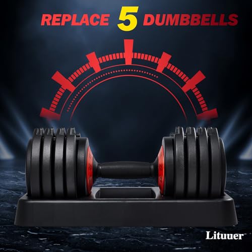 Adjustable Dumbbell Set with Tray for Home Gym Workout T116959