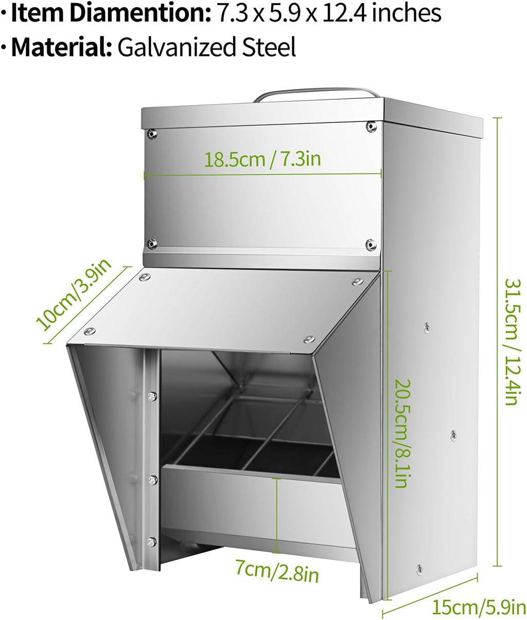 Galvanized Metal Chicken Feeder with Lid, Hanging Poultry Feeder D9302