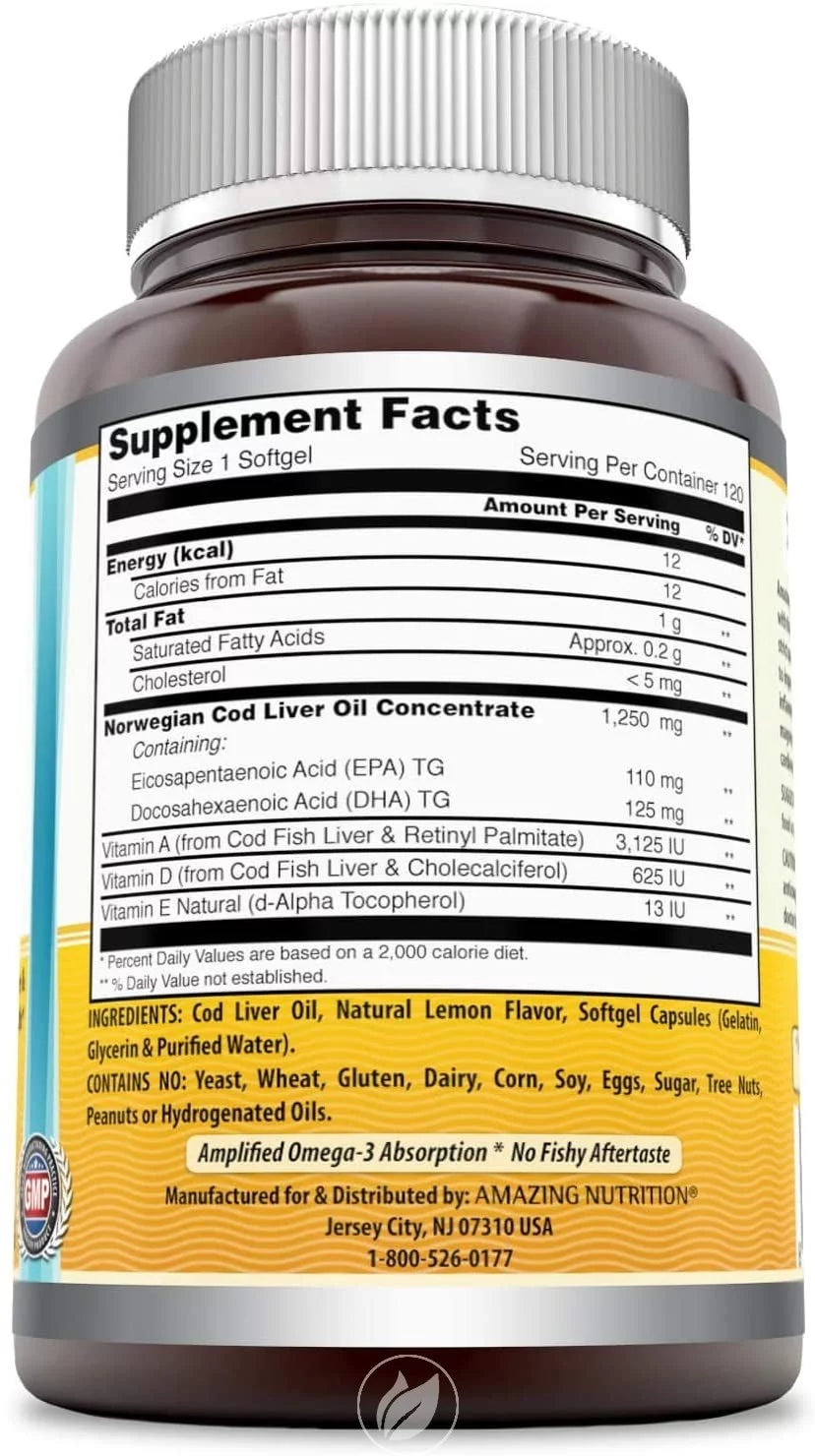 Norwegian Cod Liver Oil 1250mg Lemon Softgels Y285813
