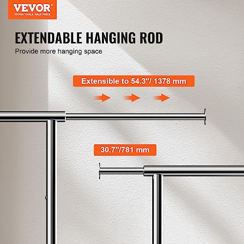 Heavy Duty Double Hanging Clothes Rack, Adjustable Height and Extendable Length with Bottom Storage R403