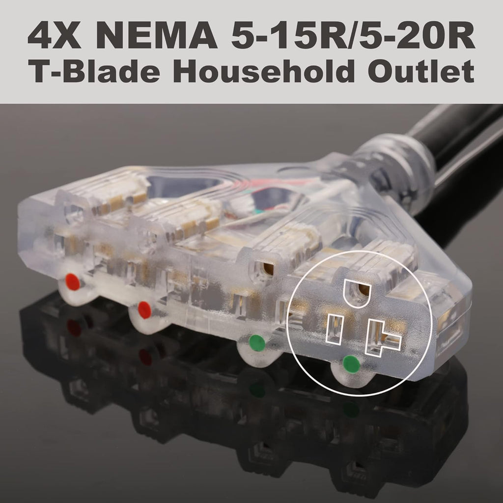 50 Amp to 110V RV Generator Adapter Cord, NEMA 14-50P to 4 Outlets K3525