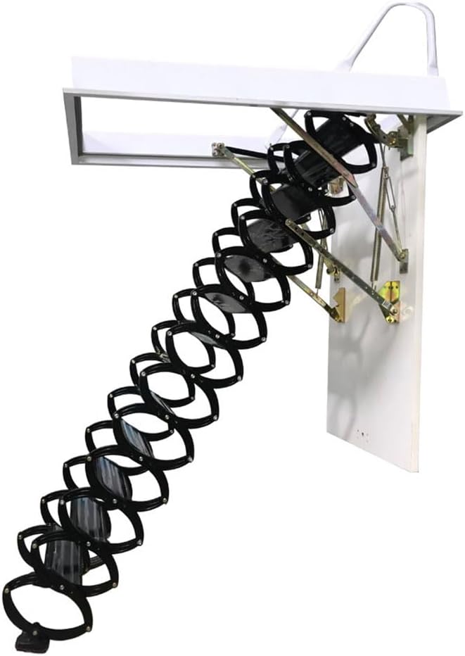 Attic Loft Ladder Stairs, 10.5 Ft Pull Down, 13 Steps Folding, Black Y342982