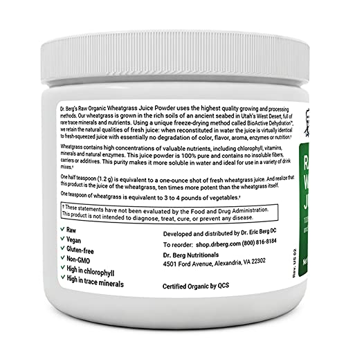 Wheatgrass Superfood Powder - Organic Raw Juice Ultra-Concentrated - Chlorophyll and Trace Minerals - Gluten-Free Non-GMO - 60 Servings Z298