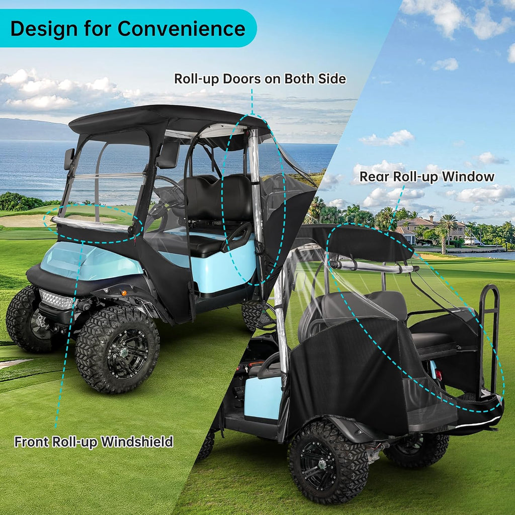 4 Passenger Golf Cart Enclosure with Clear Windows, 420D Rain Cover G37860