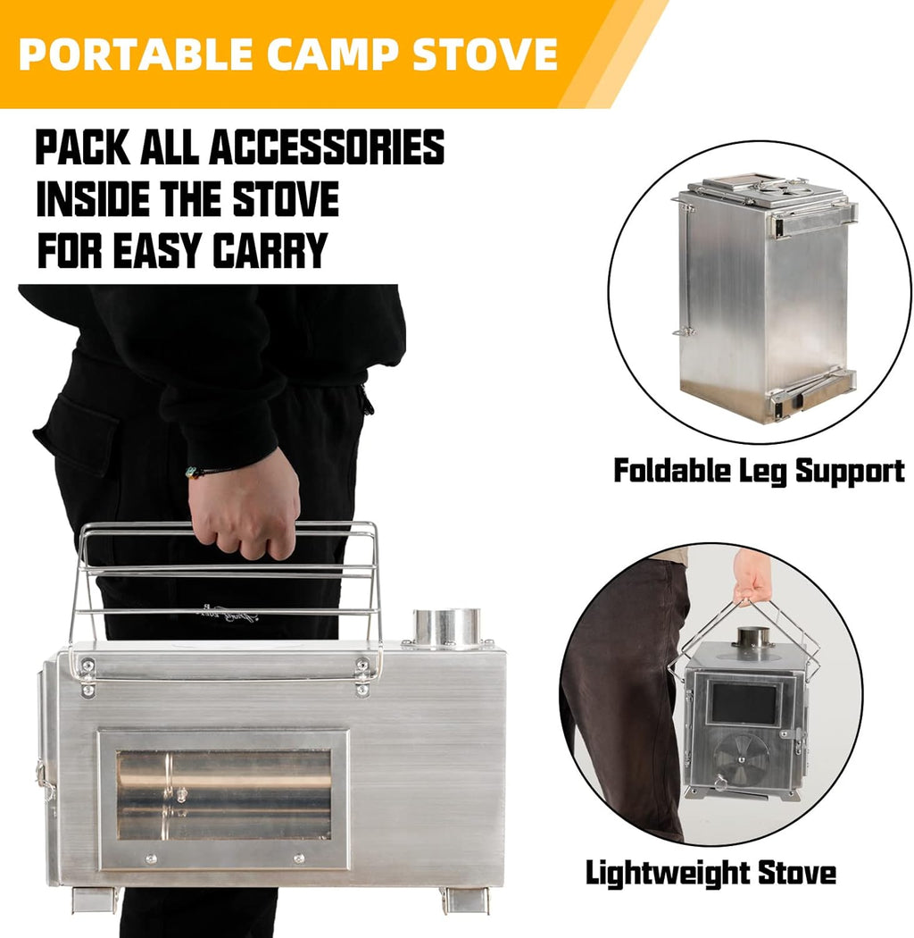 Portable Wood Burning Stove with Chimney Pipes for Camping, Heating and Cooking B81198