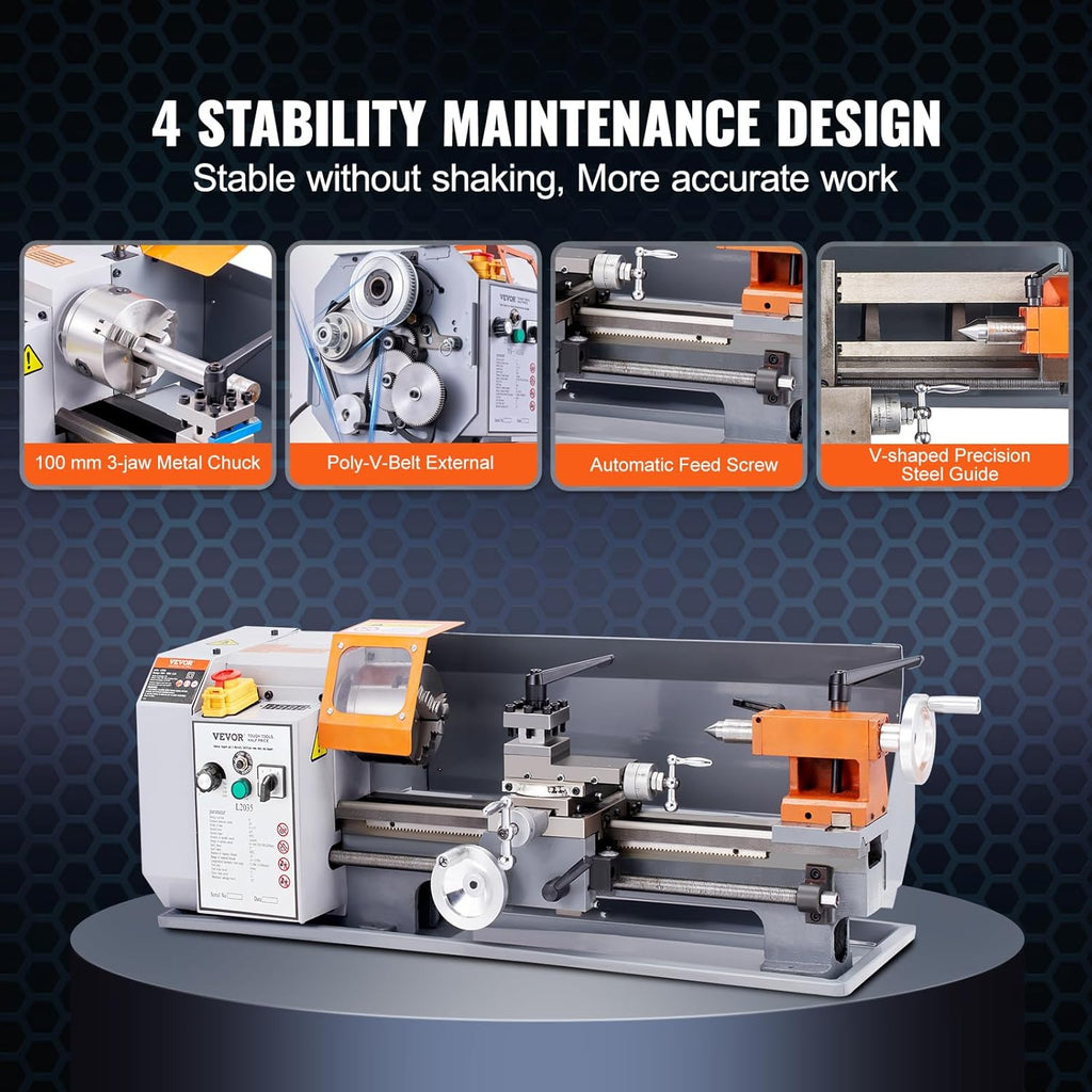 Metal Lathe Machine, 7.87" x 13.78", Benchtop Power Lathe, 50-2500 RPM Variable Speed, 500W Motor, with Tool Box F129