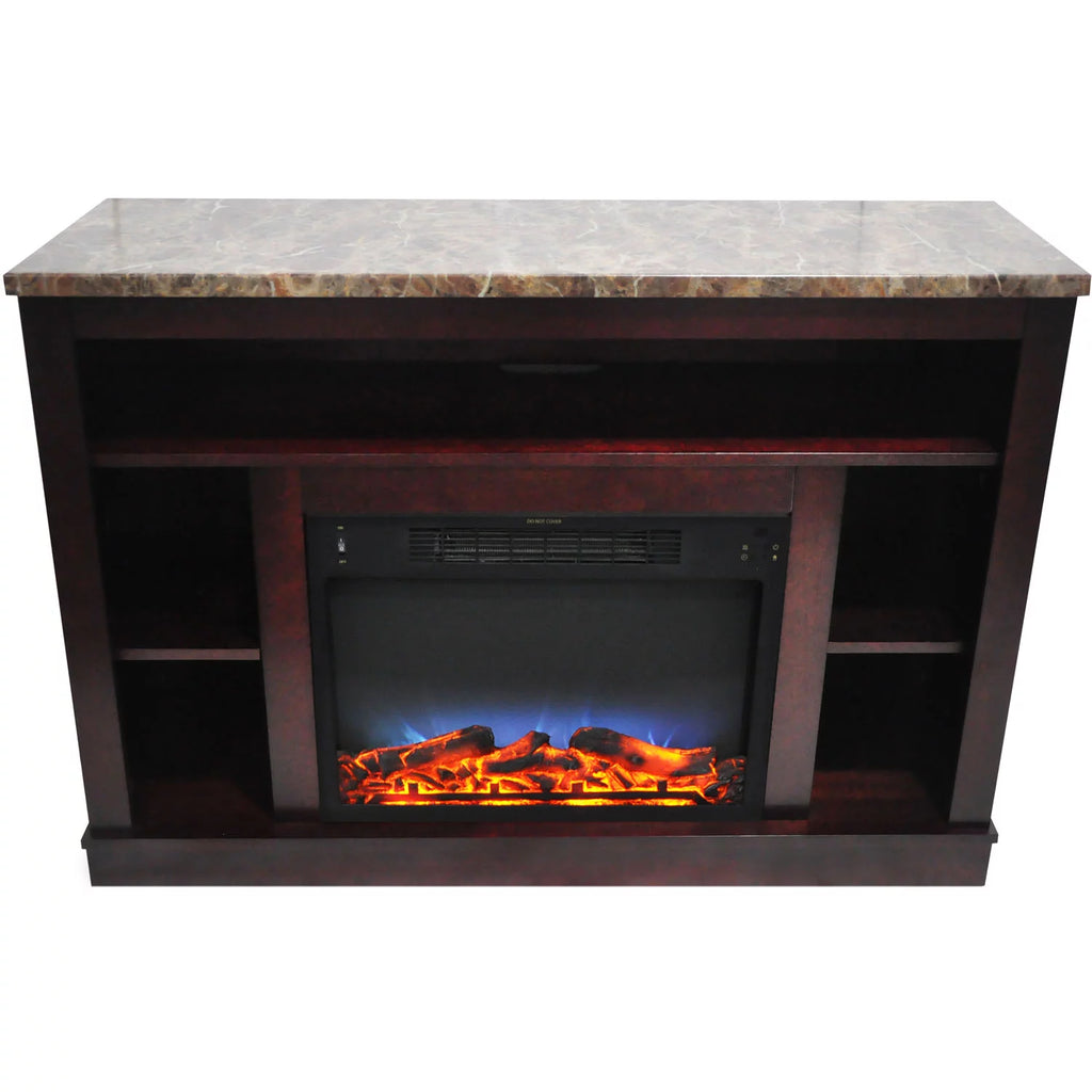 Freestanding Electric Fireplace with Log Insert and Remote, Mahogany Mantel W8113