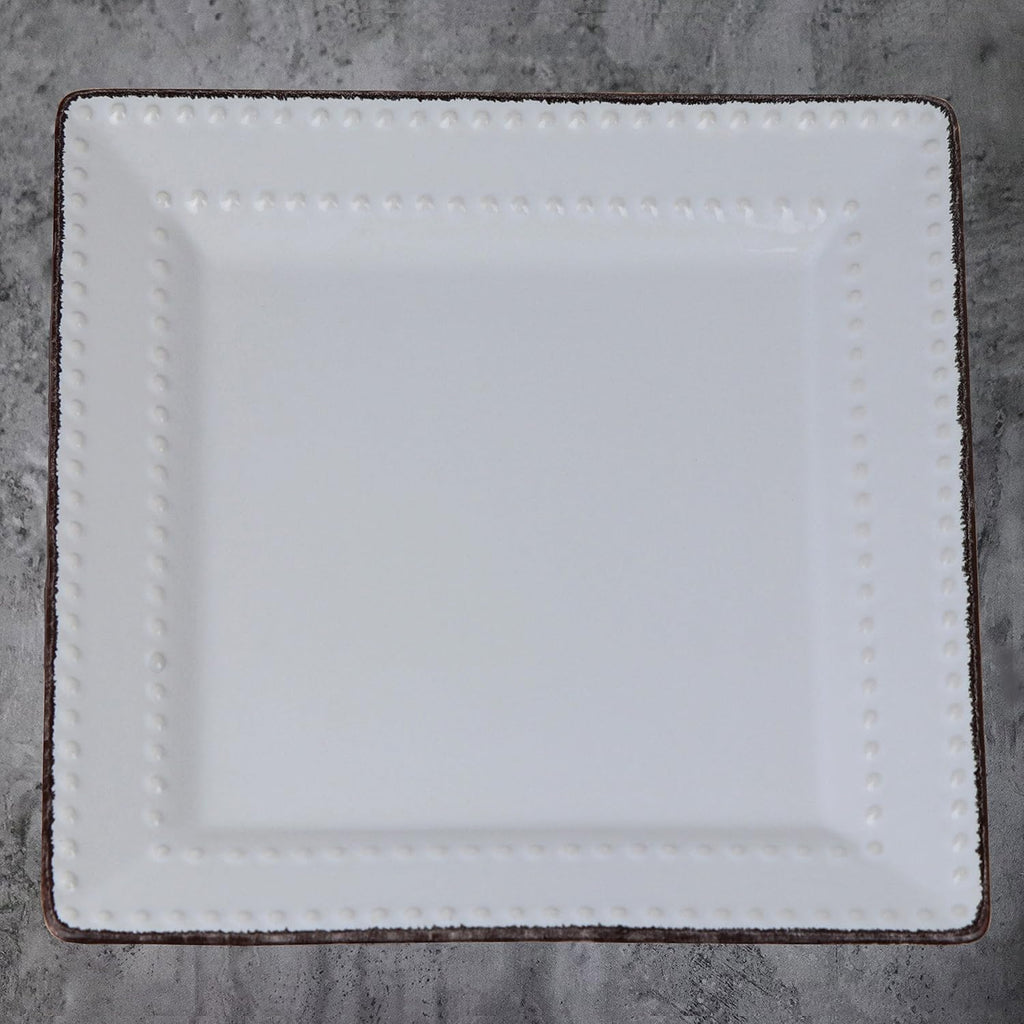 Square Beaded Stoneware Dinnerware Set, 16 Piece, White T8597