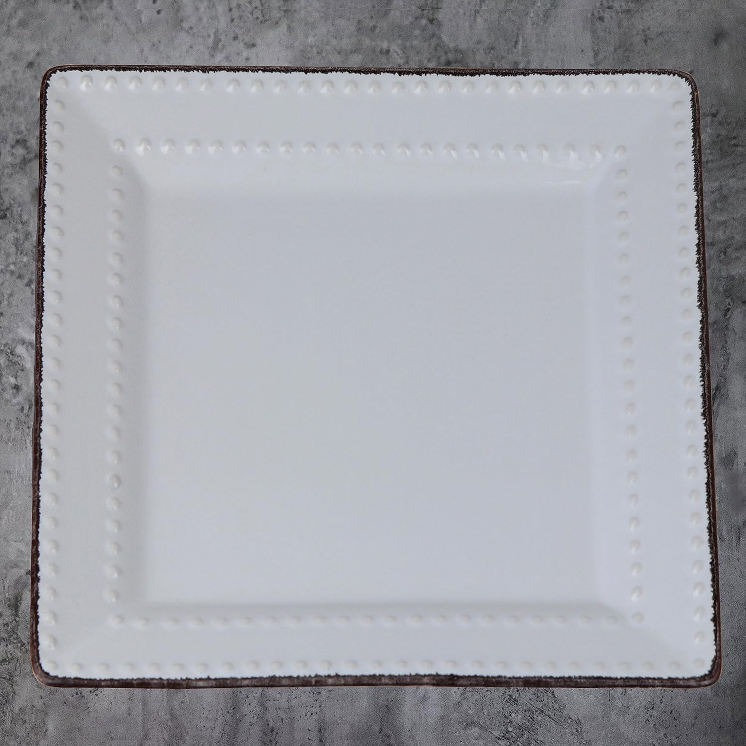 Square Beaded Stoneware Dinnerware Set, 16 Piece, White T8597