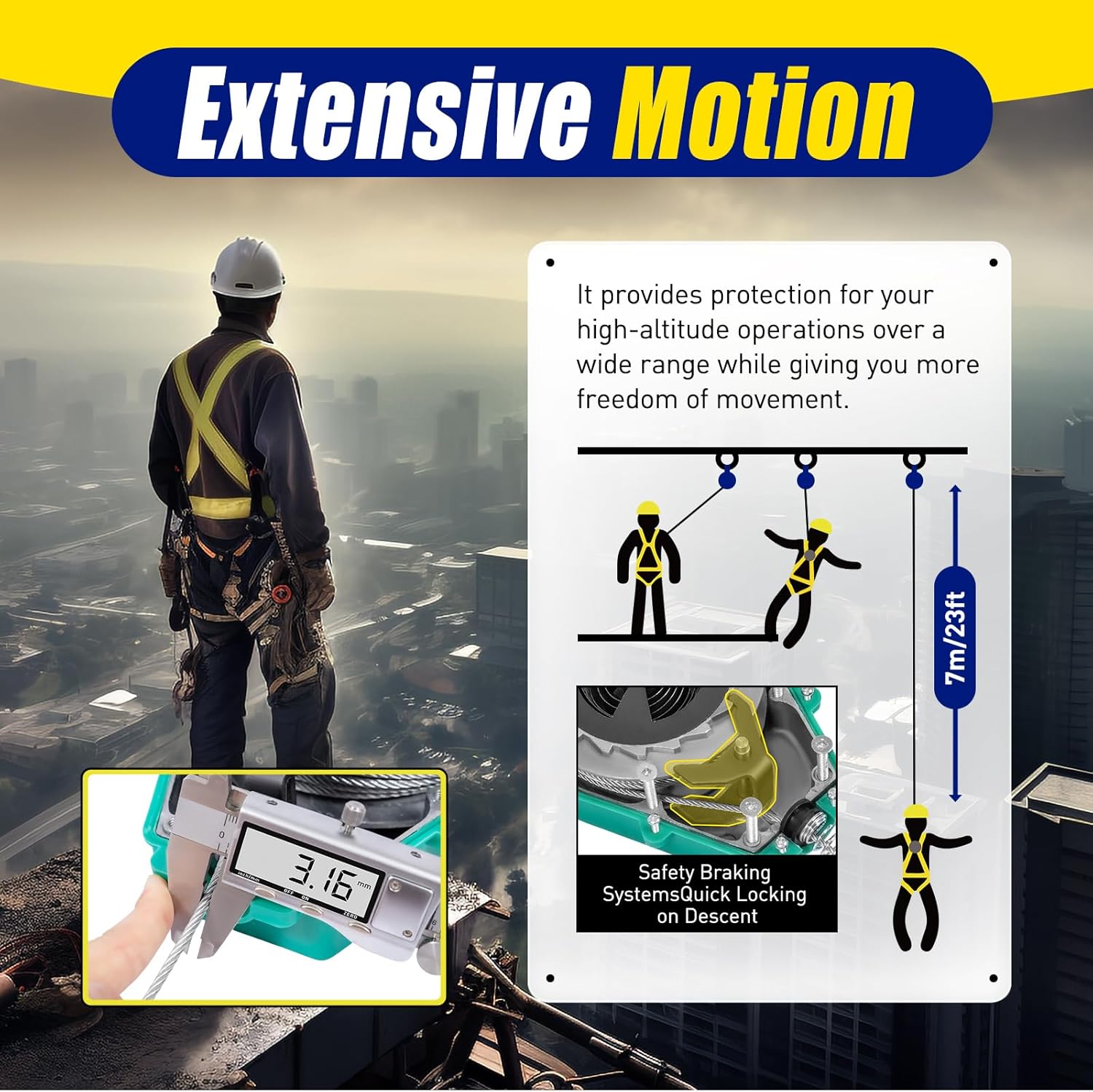 Self-Retracting Lifeline 330lbs Fall Arrester with Steel Wire Rope T258