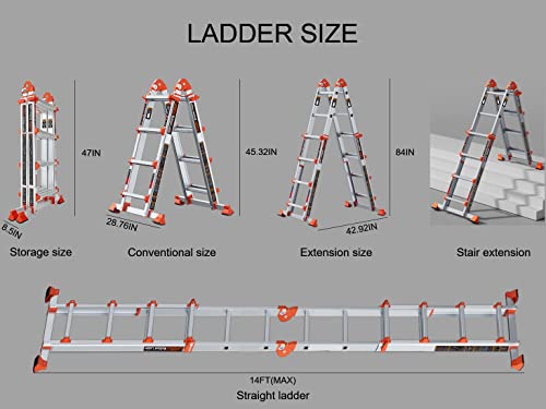 5 Step Multi-Position Ladder, 17 Ft Anti-Slip Aluminum Folding Ladder Q782600