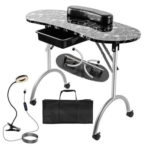 Foldable Manicure Nail Table with Drawer, LED Lamp, and Carry Bag A342452