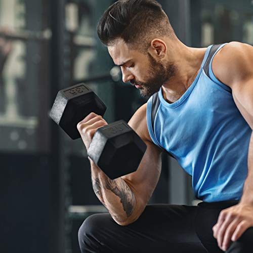 Rubber Hex Dumbbells with Metal Handle for Strength Training, 5-65lbs M885386