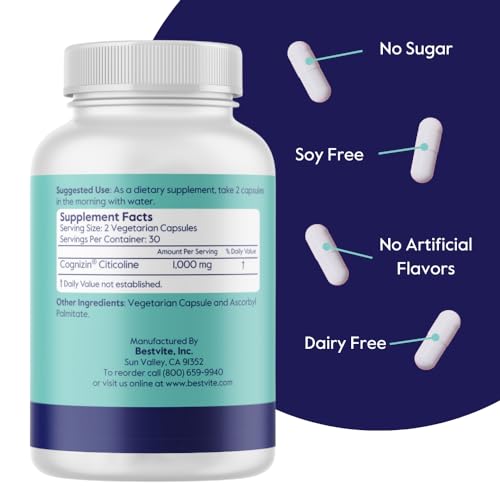 Citicoline 500mg Veggie Capsules, Vegan & Non-GMO D3714