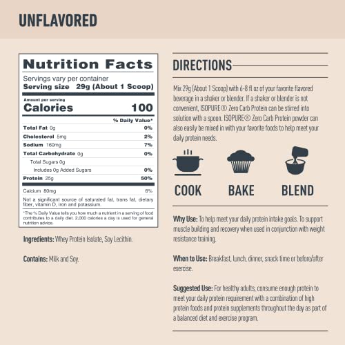Whey Isolate Protein, Unflavored, 25g per Serving, Zero Carb, 16 Servings Z416203