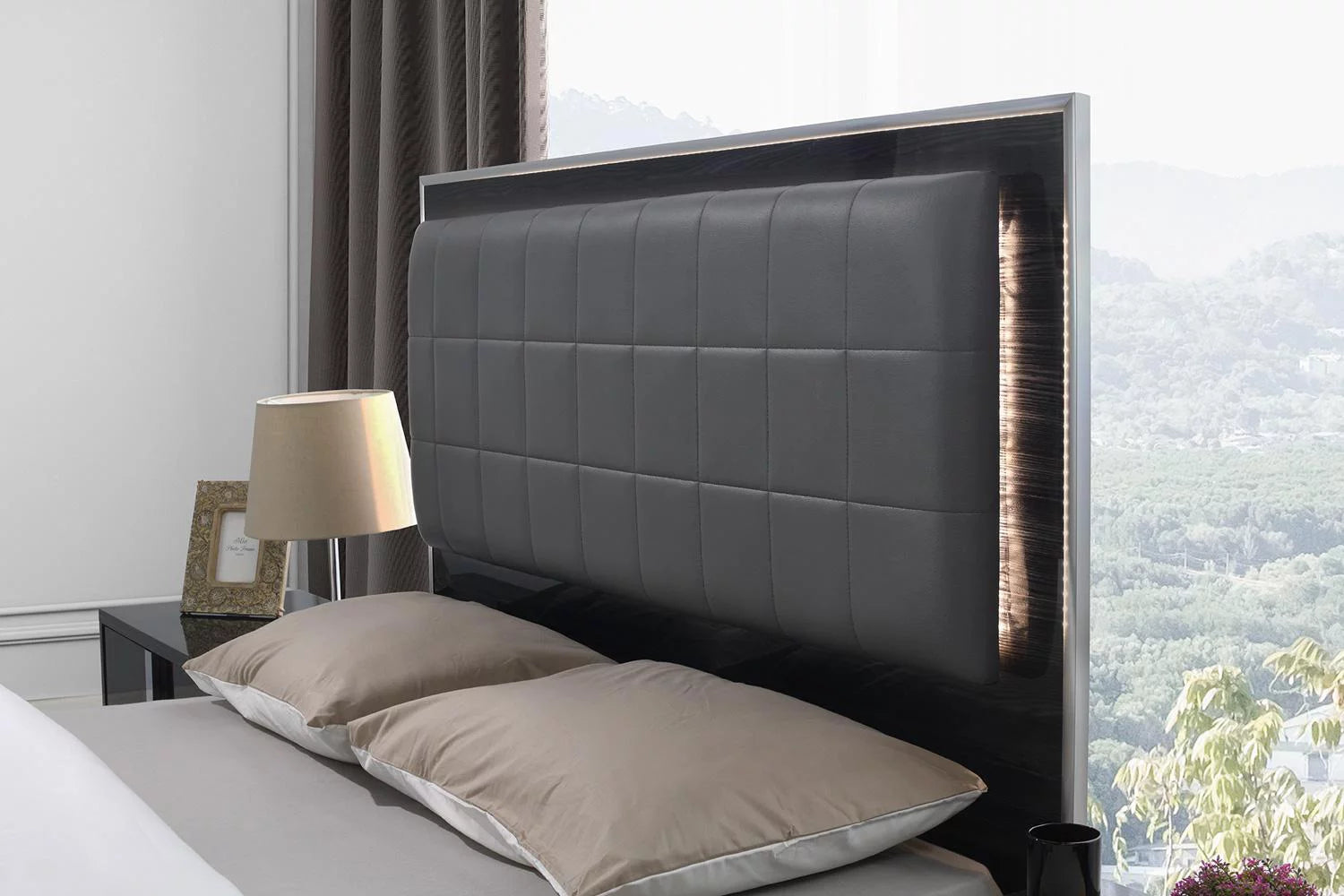 Queen Bed with LED Light, Gloss Grey Finish T356