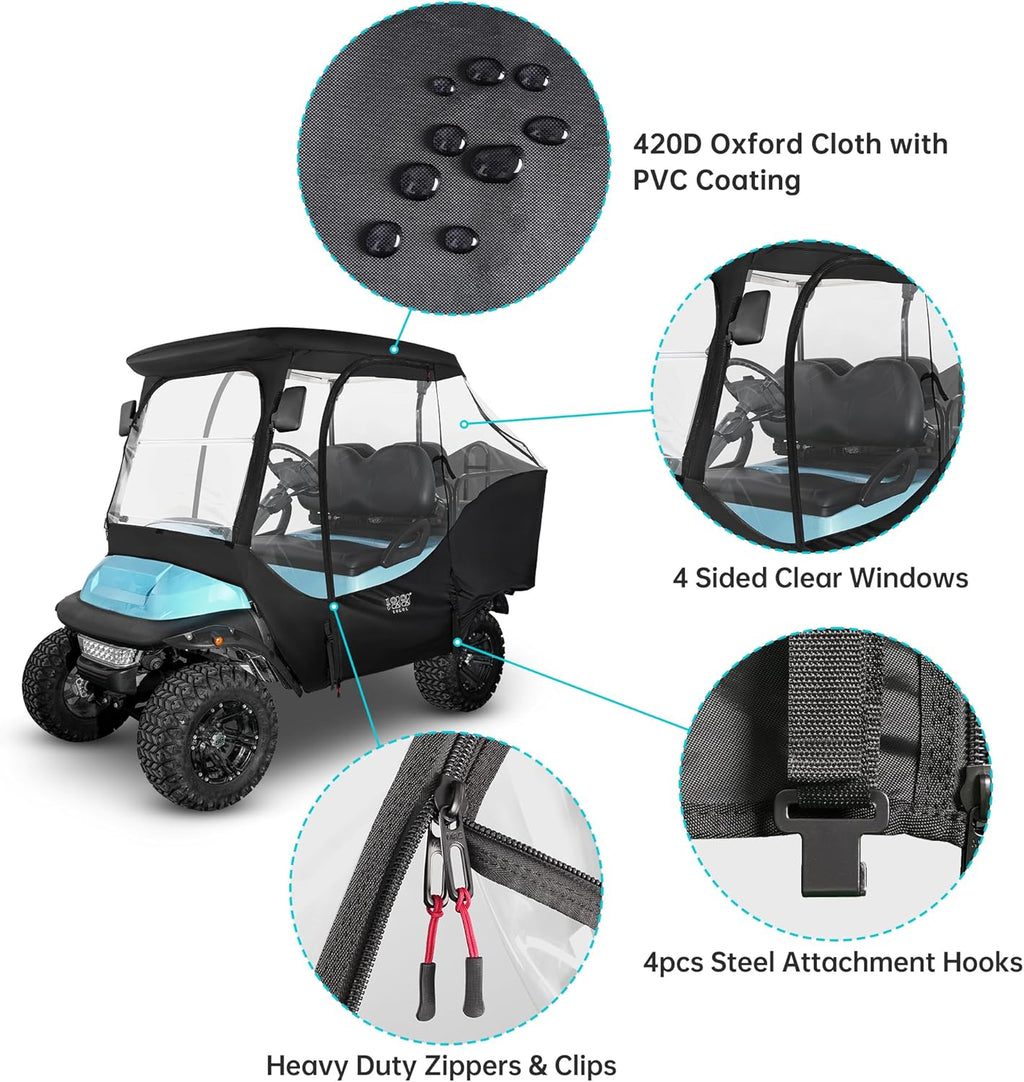 4 Passenger Golf Cart Enclosure with Clear Windows, 420D Rain Cover G37860