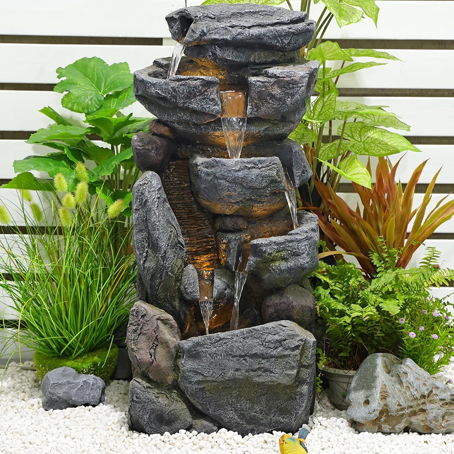 Outdoor Rock Water Fountain with Light, 31.5 Inch V212