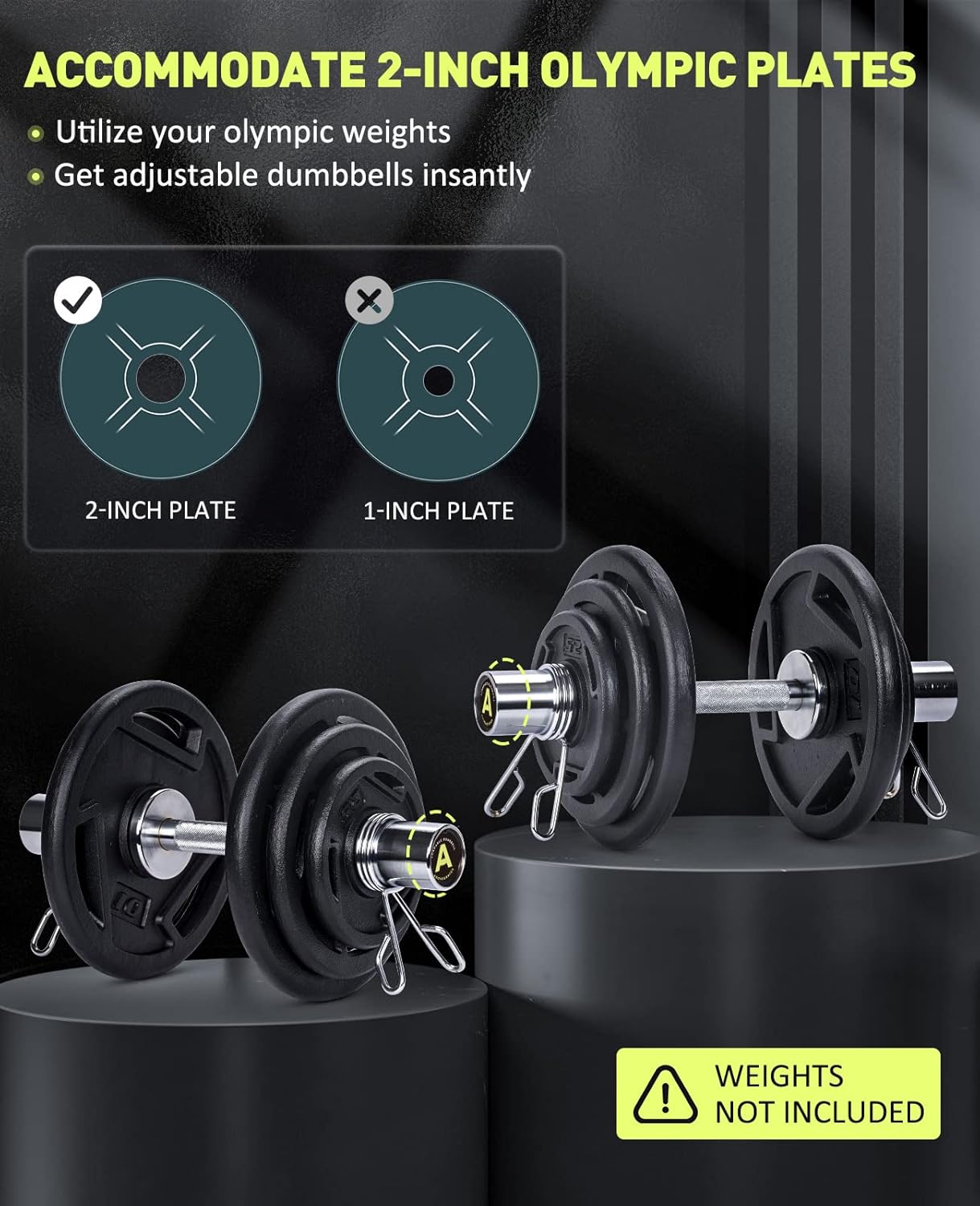 16" Olympic Dumbbell Handles for 2-inch Weight Plates, 2 Spring Collars Included K175