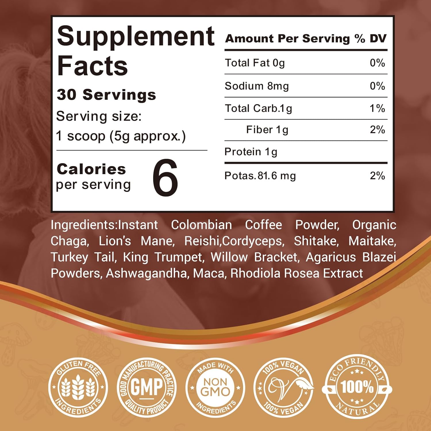 Mushroom Coffee with 10 Mushrooms, Instant Coffee Powder for Energy and Focus A3924