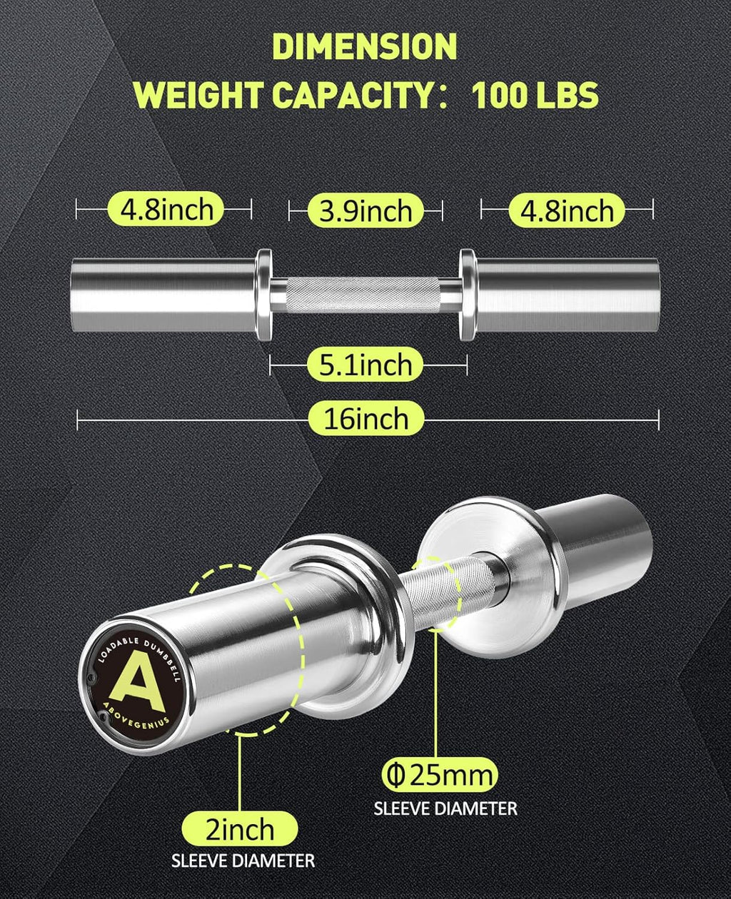 16" Olympic Dumbbell Handles for 2-inch Weight Plates, 2 Spring Collars Included K175