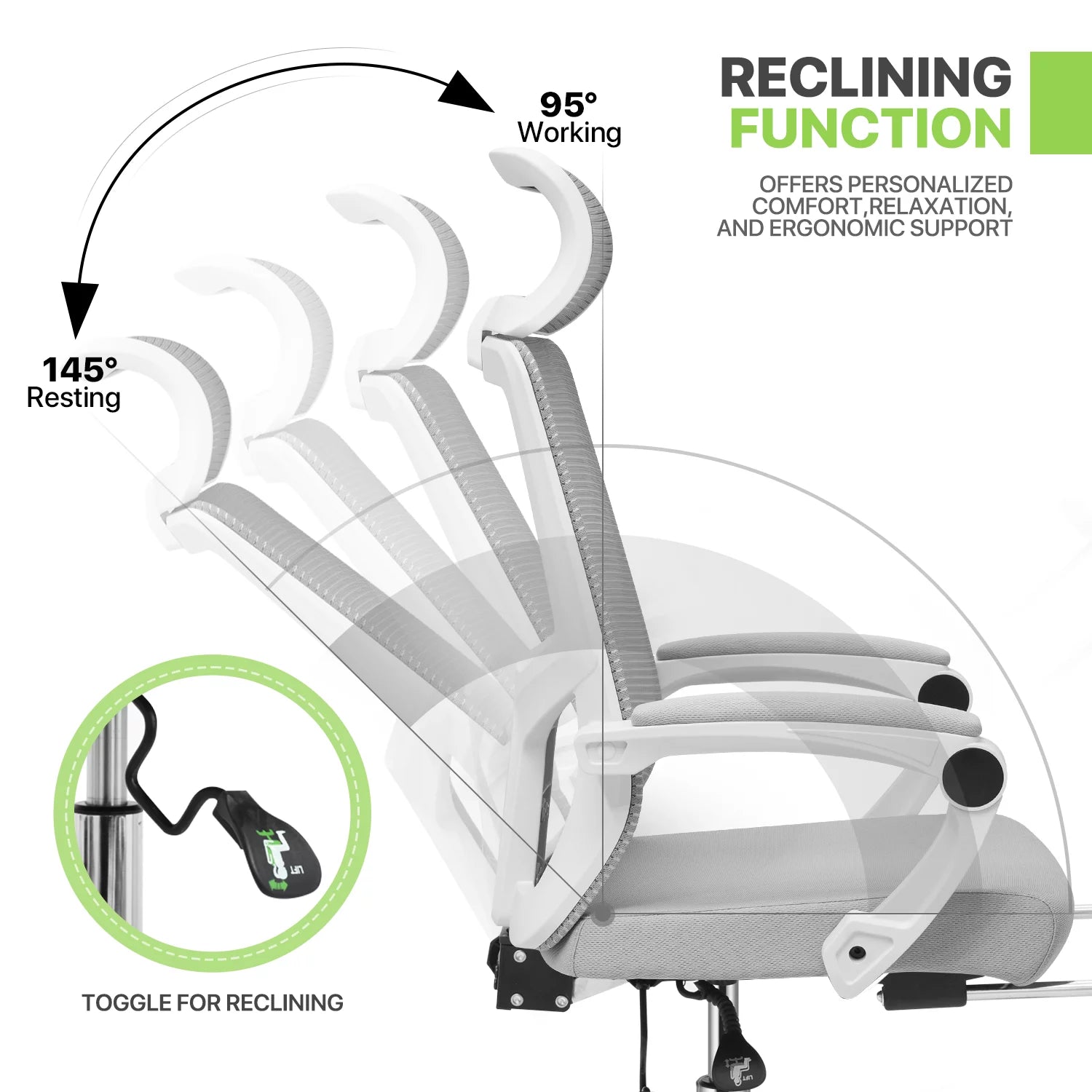 Ergonomic Office Executive Chair with Headrest and Footrest, Grey R3223