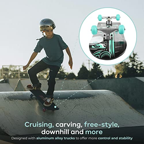31" Skateboard with Pro Trucks, Full Grip Tape, 9-Ply Maple Deck Q86213
