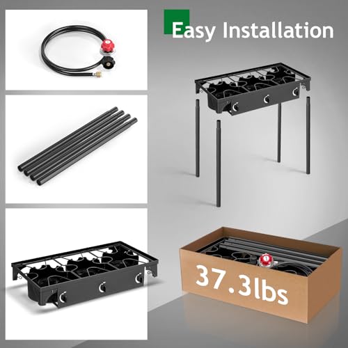 3 Burner Propane Gas Stove for Outdoor Cooking, 225,000 BTU Camping Cooker S3202