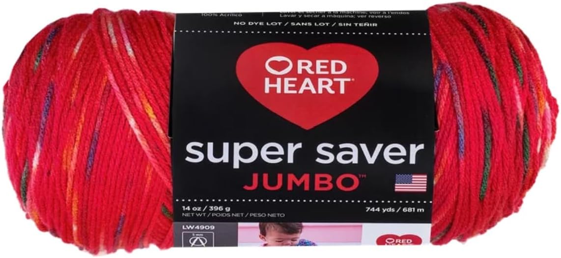 Red Heart Super Saver Jumbo Speckle Cherry Red Yarn - 1 Pack of 283g/10oz - Acrylic - 4 Medium (Worsted) - 482 Yards - Knitting/Crochet & Amigurumi