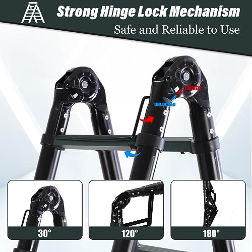 Telescoping Extension Ladder with Triangular Stabilizer, Foldable Aluminum, 330 lbs Load M192893