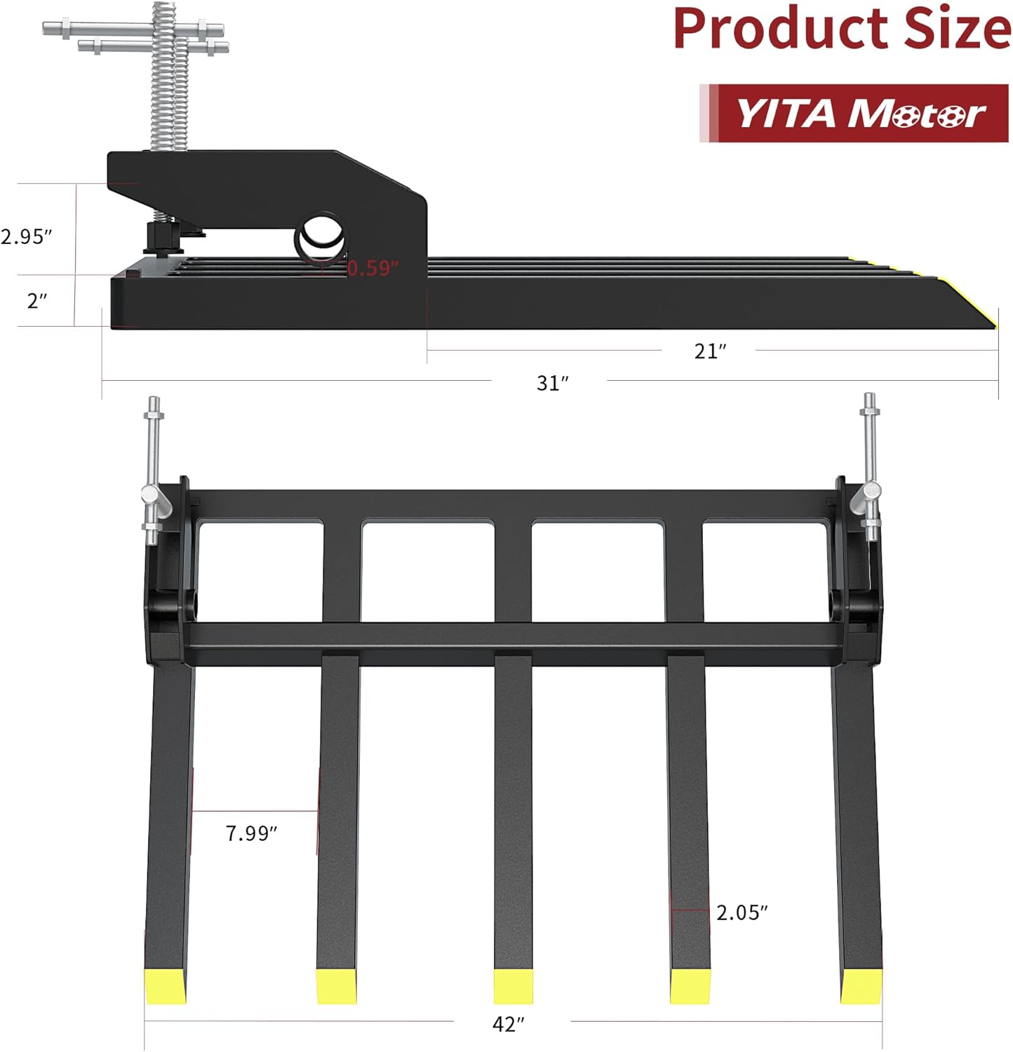 Clamp on Debris Forks for 48" Bucket, 2500 lbs Heavy Duty Pallet Forks Y3641
