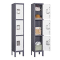 Metal Storage Locker, Lockable Employees Metal Locker with 2 Doors, 65.98" Height Steel Locker for Home, Dressing Room, Office, Gym (Grey White)