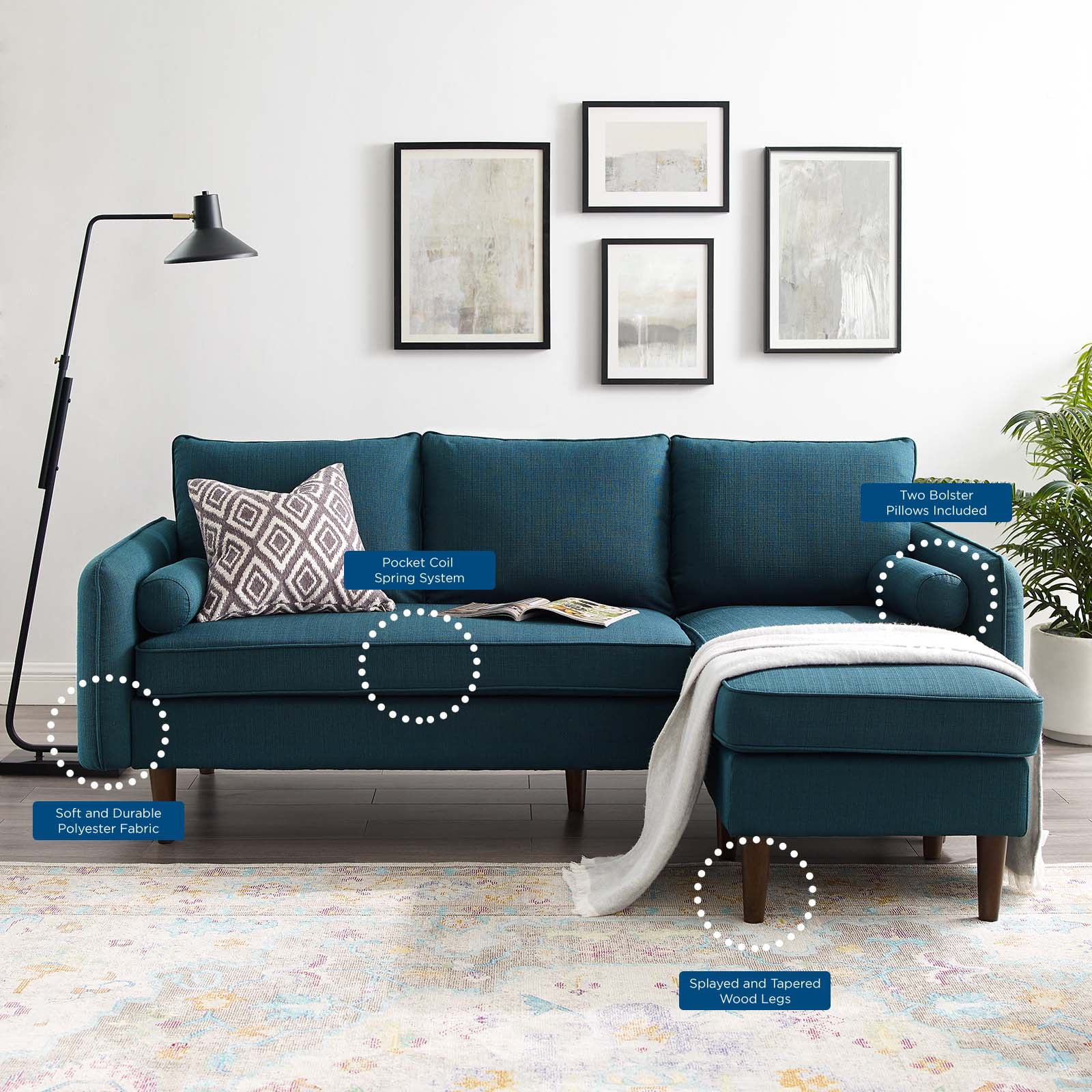 Navy Blue Fabric Sectional Sofa Set for Living Room L590663