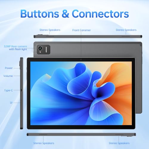 Tablet 14 Inch Android 13, 1200P IPS HD Screen, 6GB+128GB, Wi-Fi 5, 10000mAh Battery, Space Gray R4908