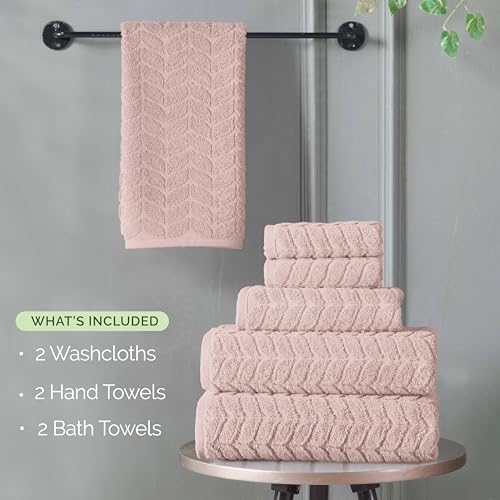 6-Piece 100% Turkish Cotton Towel Set - 2 Bath Towels, 2 Hand Towels, 2 Washcloths, Black D356326