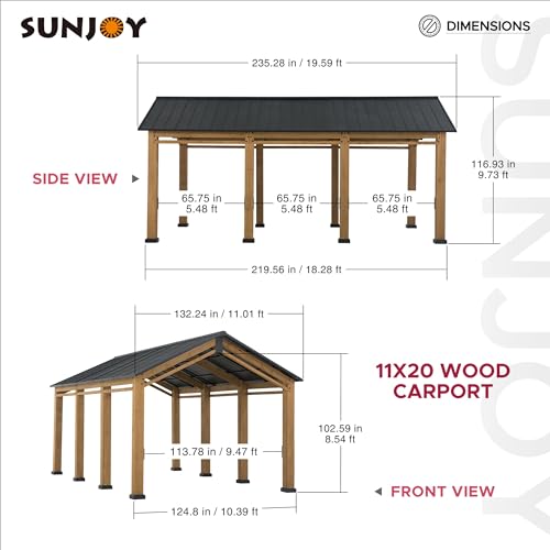 Wood Gazebo Carport 11 x 20 ft with Metal Roof F939