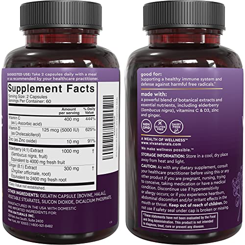 Elderberry with Zinc and Vitamin C Immune Support Supplement, 60 Capsules Z31361