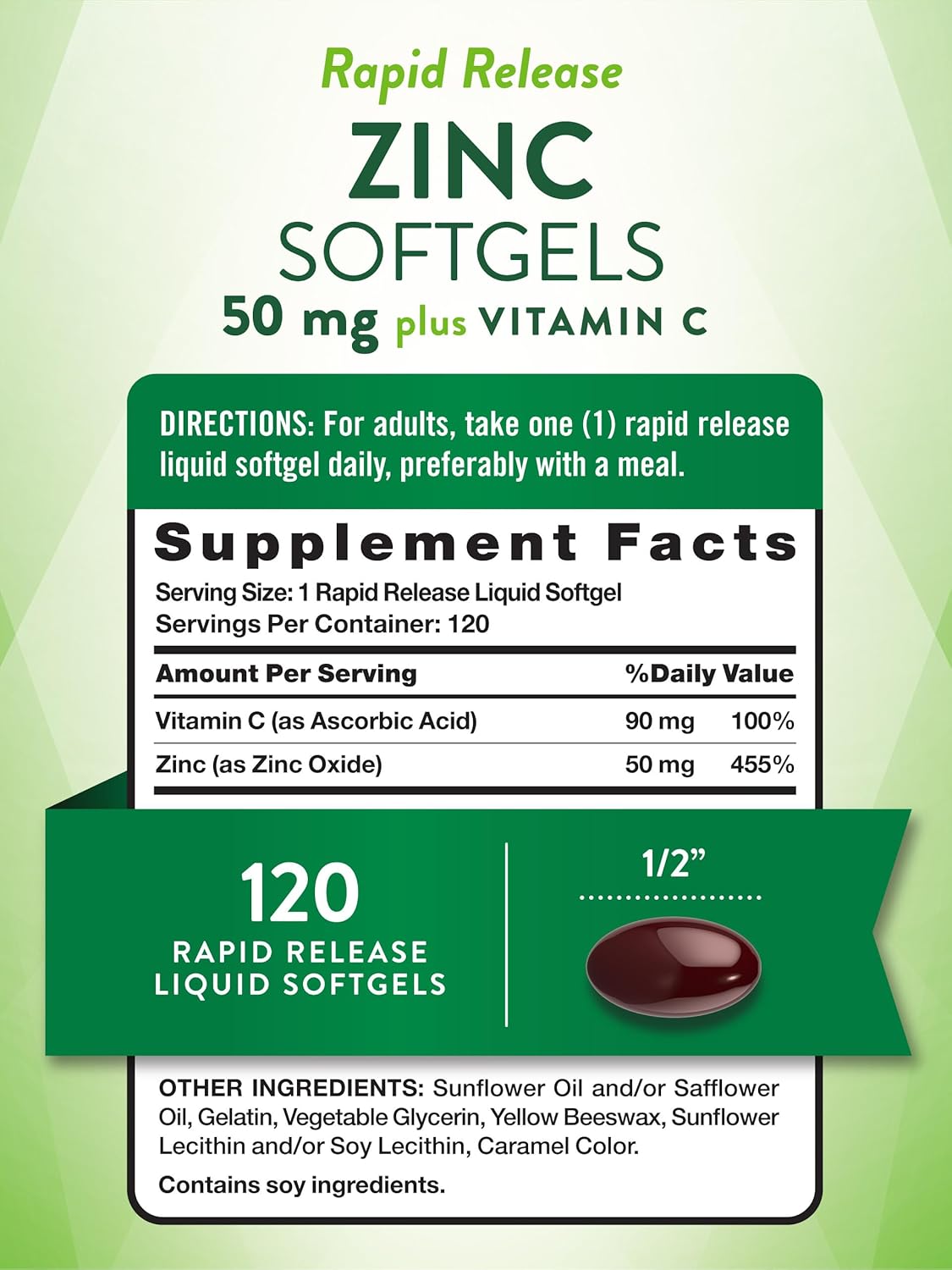 Zinc with Vitamin C Supplement, 120 Softgels C87461