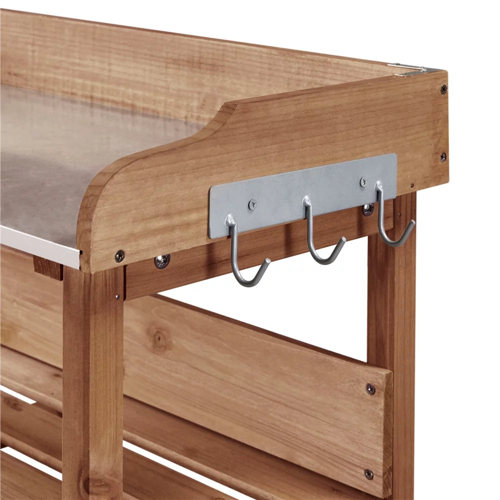 Outdoor Potting Bench Table with Storage Shelf A926247