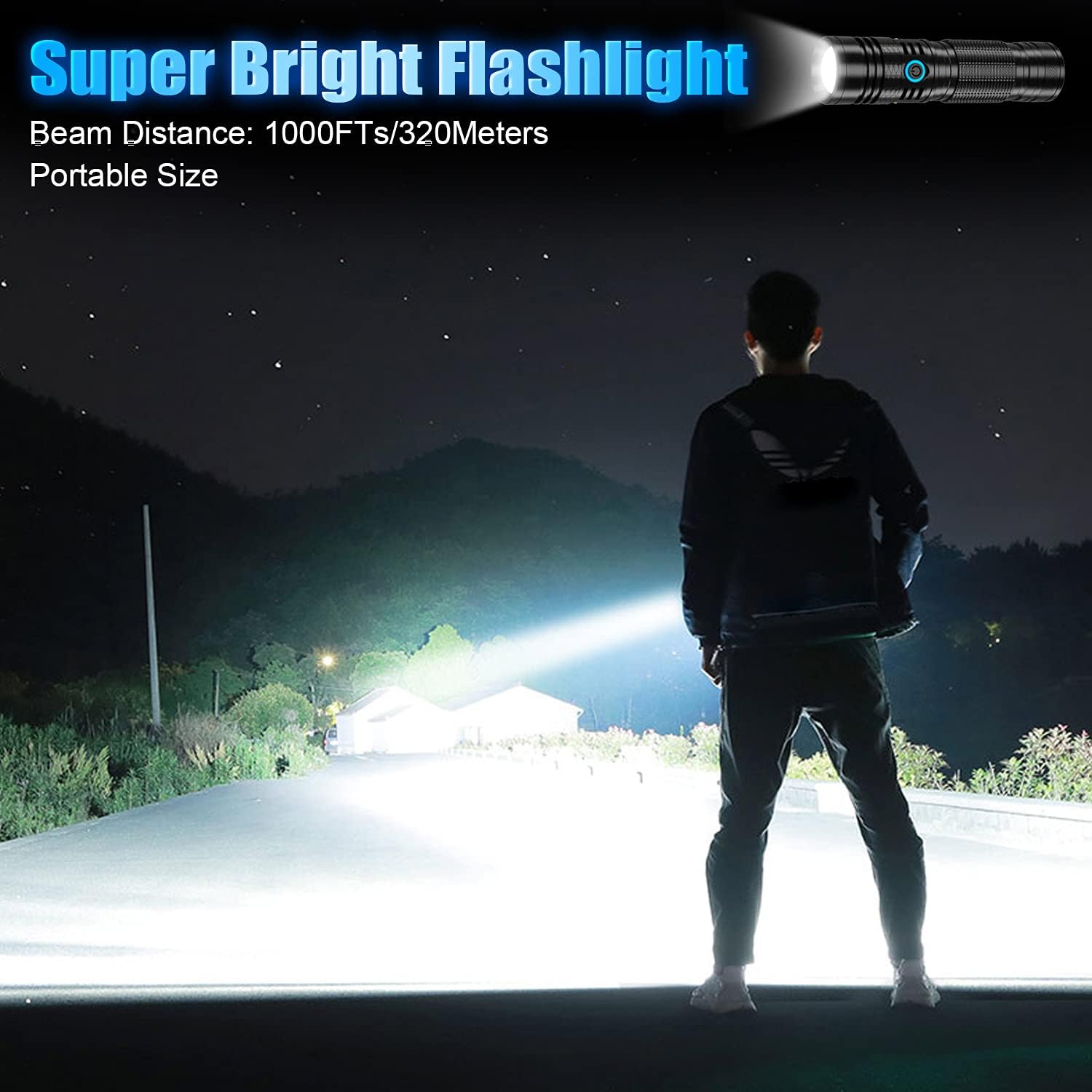 Rechargeable LED Flashlight, 1200 Lumens, USB-C, Waterproof F69289