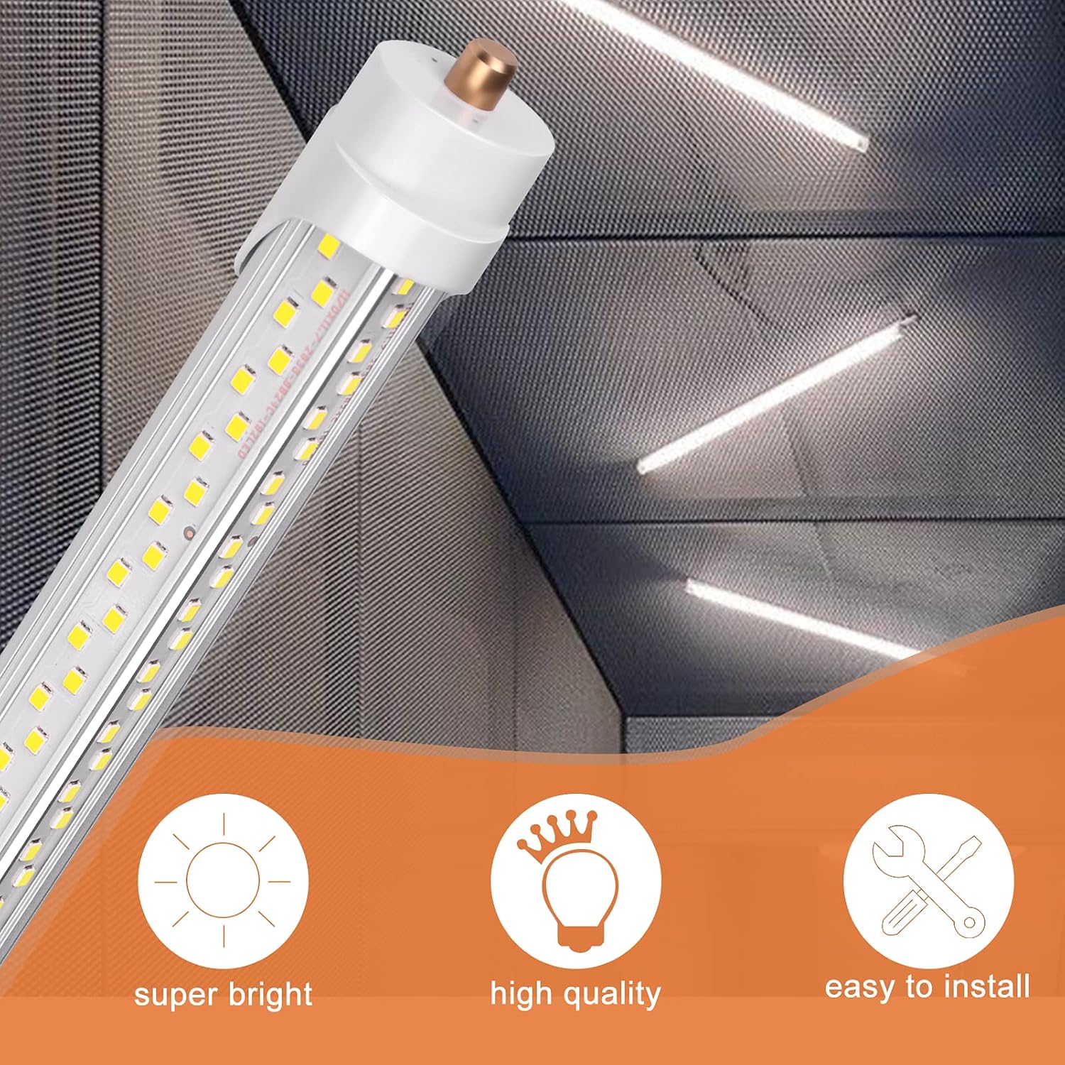 8ft LED Tube Light, 5000K, 90W, Clear Cover, 8 Pack B8206