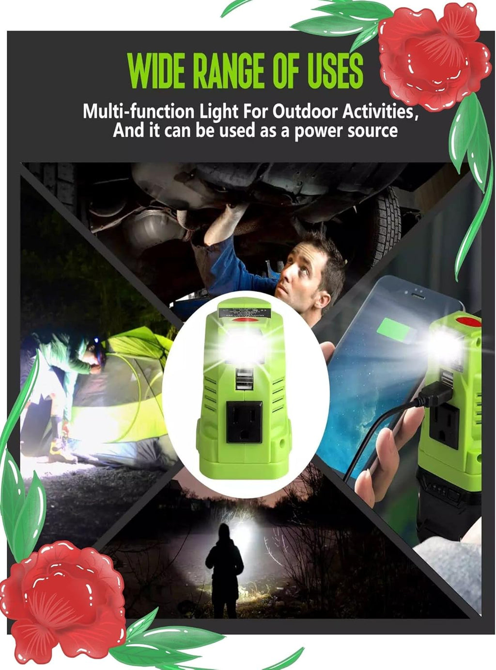 Portable Power Inverter for 18V Lithium Battery, USB Charger Adapter, 110V 120V O540985
