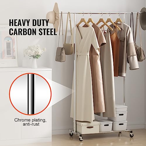 Heavy Duty Double Hanging Clothes Rack, Adjustable Height and Extendable Length with Bottom Storage R403